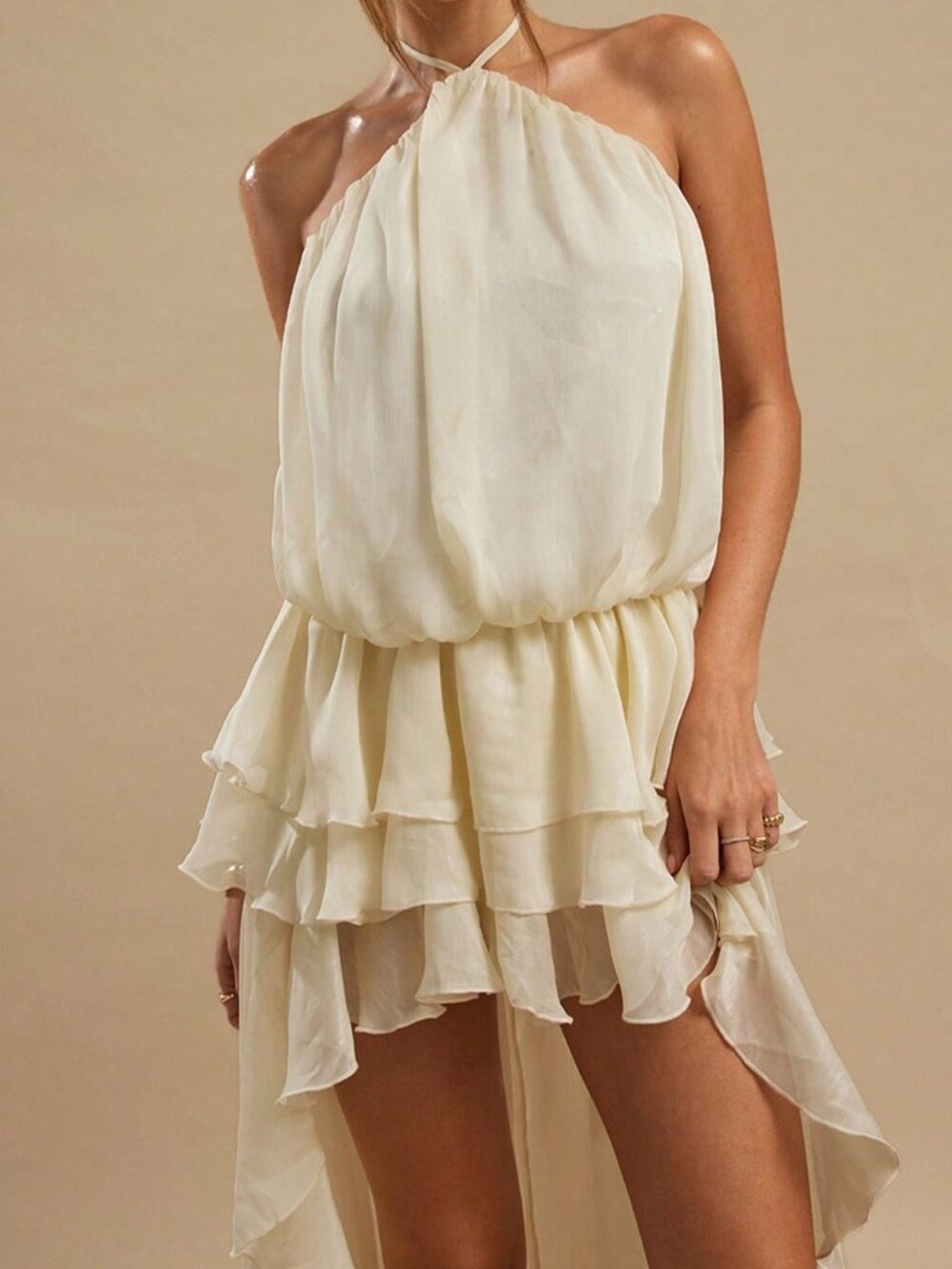Apricot Boho Women's Halter Tie Backless Low Waist Asymmetric Hem Maxi Dress - Picture 7 of 7